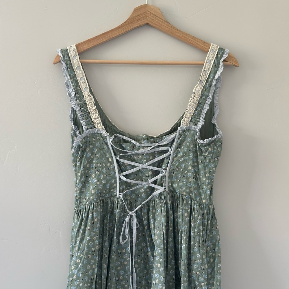 Christy Dawn Green Floral Dress with Lace Detail